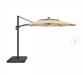 Hampton Bay 11 ft. Aluminum Cantilever Solar LED Offset Patio Umbrella in Blue with base included (in Box)