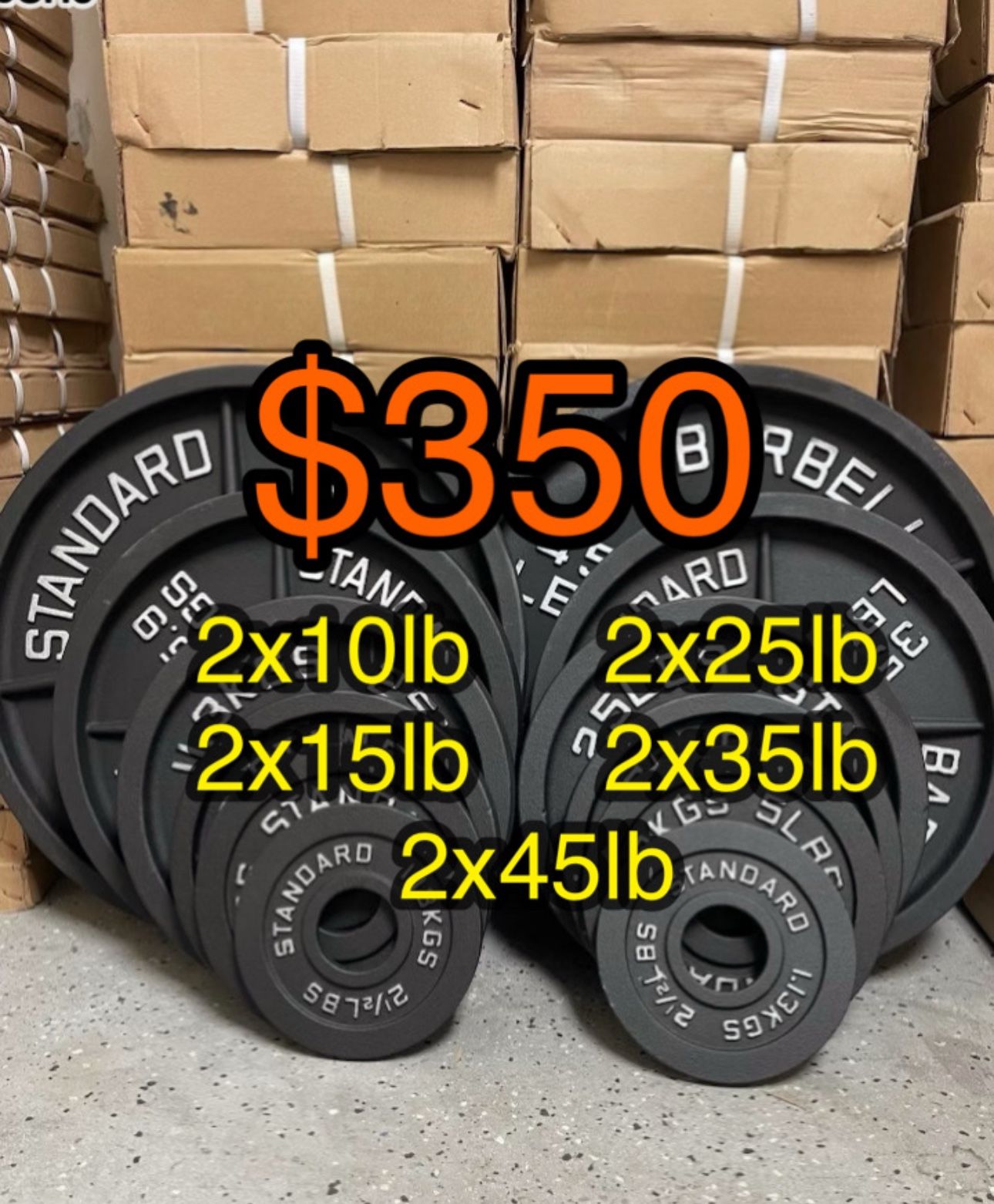 Cast Iron Olympic weights 245 Lb Set Brand New Still In The Box