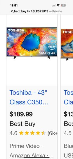 Toshiba - 43" Class C350... Comes with movible Black Glass stand