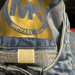 Michael Kors Blue Cropped Denim Jacket with Classic Stitching