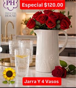 Set de 4 Vasos y Jarra Especial $120.00 Nueva Línea Wildflowers Princess House Ventas Finales