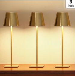 Brand new 3 pack rechargeable cordless table lamps - Gold