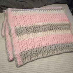 Pink Gray And White Baby Blanket 