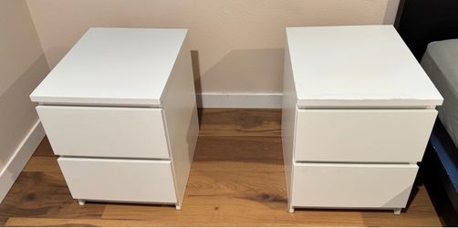 2 White IKEA Malm Two-Drawer Nightstands Free