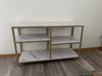 TV Stand with Marble-Look Shelves Gold Frame