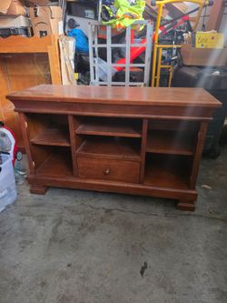 Solid Wood TV Stand with Shelves and Drawer