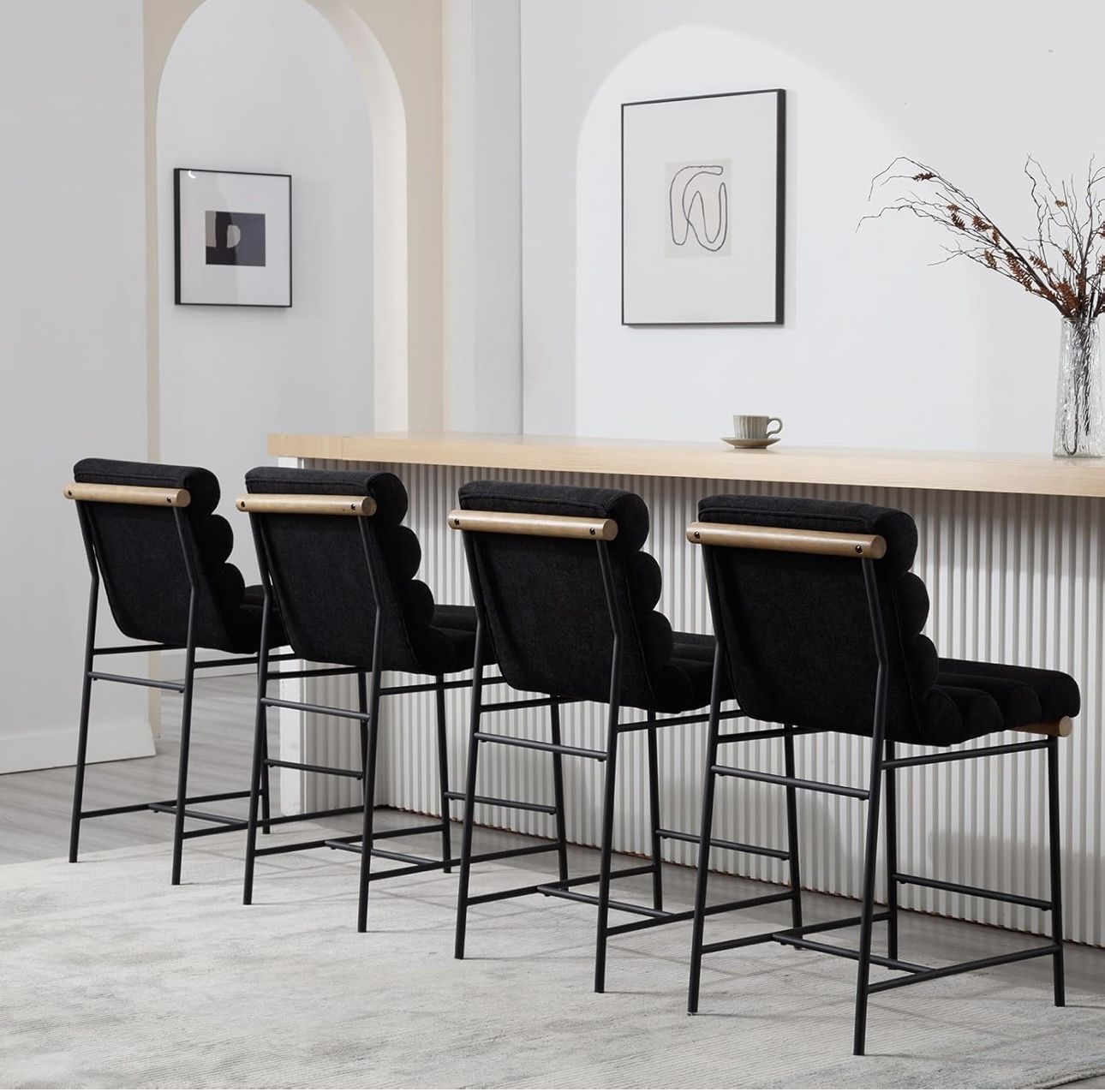 Black Linen Bar Stools