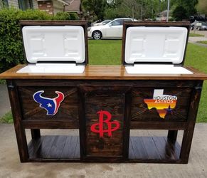 Custom Texans/ Astros/ Rockets rustic double cooler