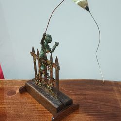 Bronze Young Boy On Fence Flying A Kite, Nice