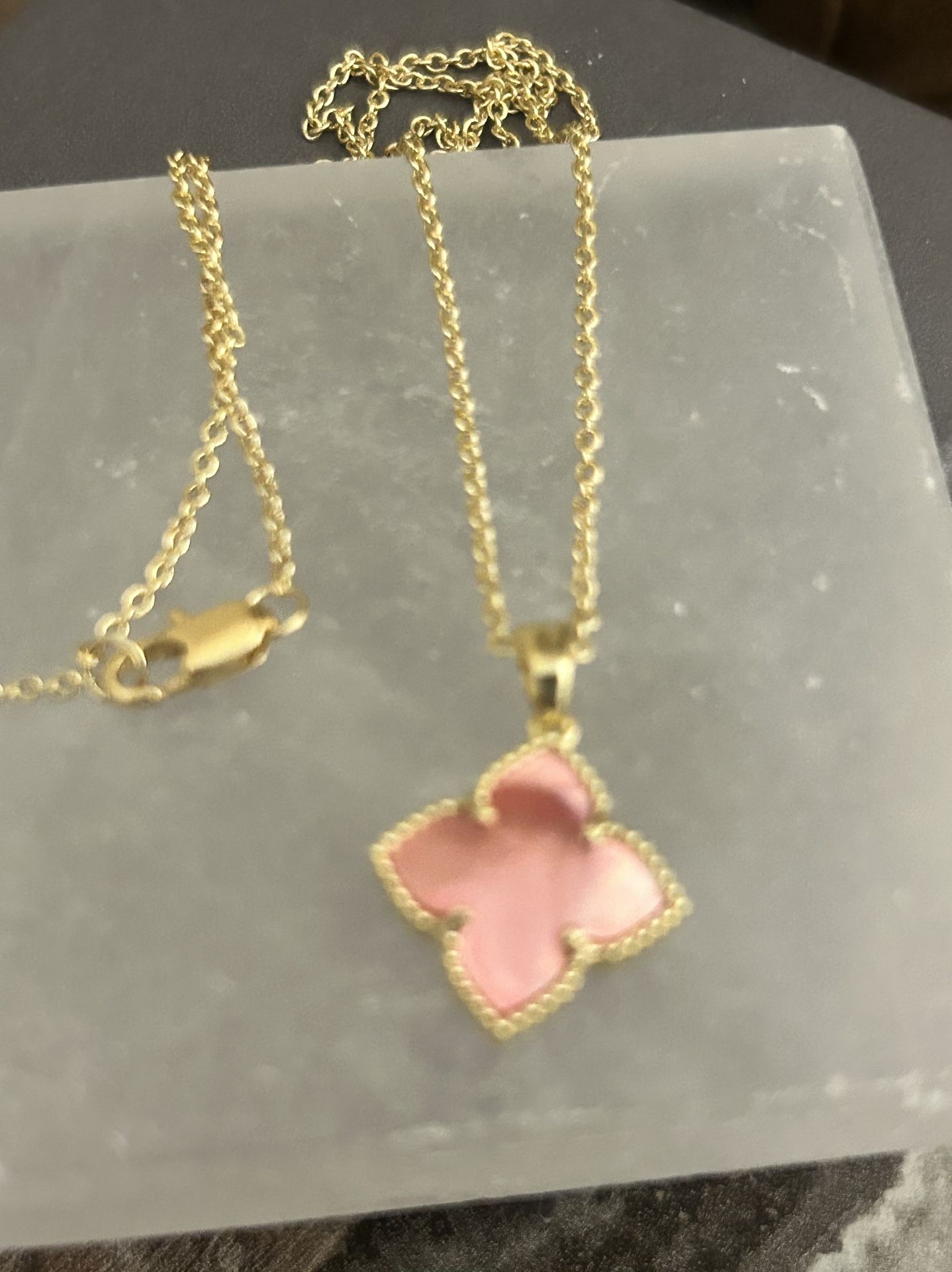 14k Pink Flower Mother of Pearl Necklace