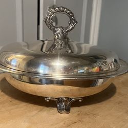 Silver Plate Covered Casserole. Footed-11.5” Diameter. In San Francisco Cash Only
