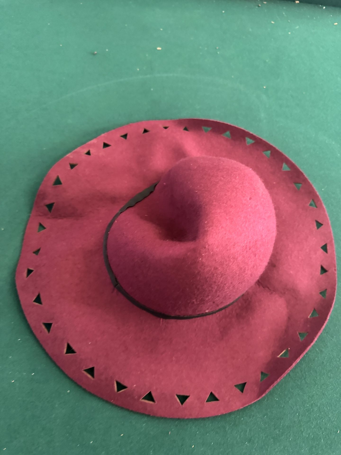 Anna & Ava Burgundy Wool Floppy Hat | Triangle Cutout Brim | Boho Wide Brim OS
