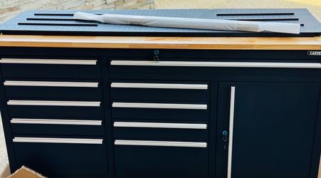 Garvee 61 × 19 Inch Tool Chest Workbench, 61-inch Rolling Tool Chest with Wheels, 10 Drawers, Multifunctional Tool Cart Mechanic Tool Storage Cabinet