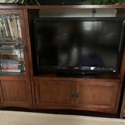 Entertainment Center, Solid Oak Cherry Finish 