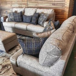 3pc Set, Sofa, Loveseat and Ottoman, Traemore, Fabric, Gray, Slook, Euro Design, 