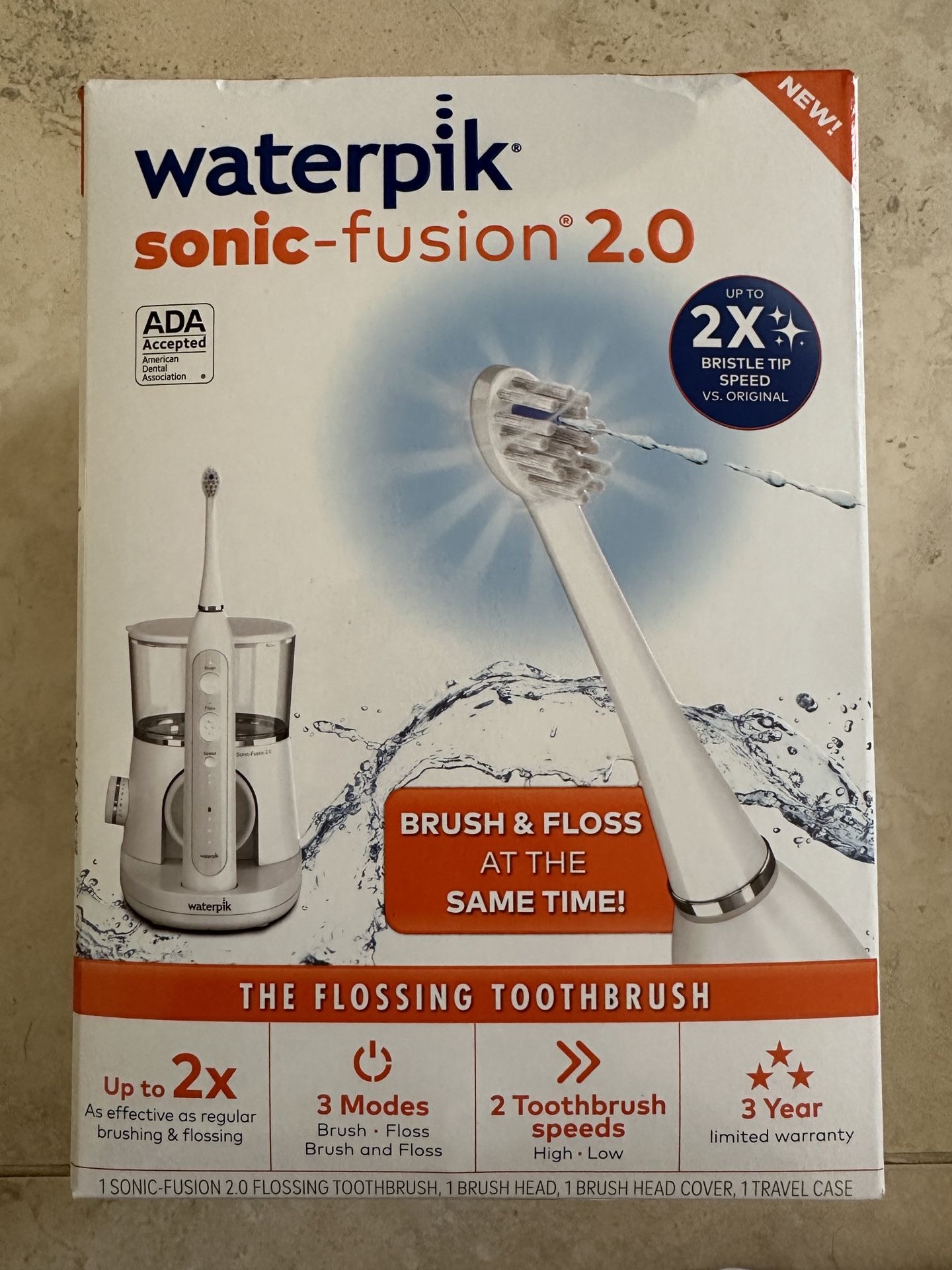 Waterpik Sonic-Fusion 2.0 Flossing Electric Toothbrush, White New, Sealed BRUSH FLOSS AT THE SAME TIME: Sonic-Fusion combines the power of an advanced