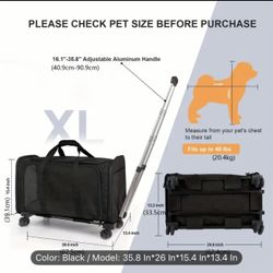 Pet Bag Carrier With Retractable Handel And Removable Wheels 