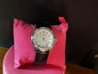 Guess Patent Black Leather Watch