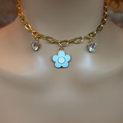 Floral Flower Charm Choker Necklace 