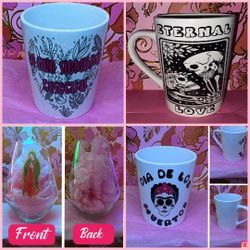 Coffee Mugs, Wine Glass, and Clear Glass Floral Vase