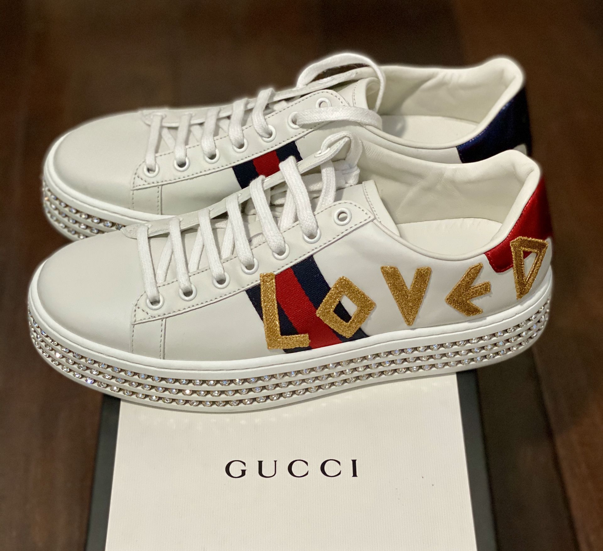 🔥NEW GUCCI ACE LOVED PLATFORM SNEAKER WITH CRYSTALS - EU40