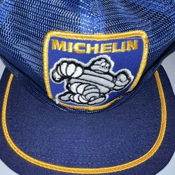 Vintage Michelin Man Swingster Mens Trucker Hat Blue Snapback Patch Cap Made