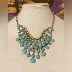 Lucky Brand, South West Style Gold & Faux Turquoise Bib Necklace