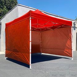 (New) $129 Heavy Duty 10x10 ft Popup Canopy with 3 Sidewalls (Black/Red)