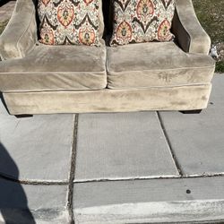 Suede Tan Love Seat W/ Pillows FIRM ON PRICE!
