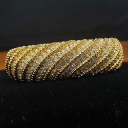 Vintage Signed Joan Rivers Rhinestone Hinged Clamper Wide Bangle Bracelet