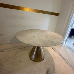  Round Marble Dining Table with Gold Pedestal Base