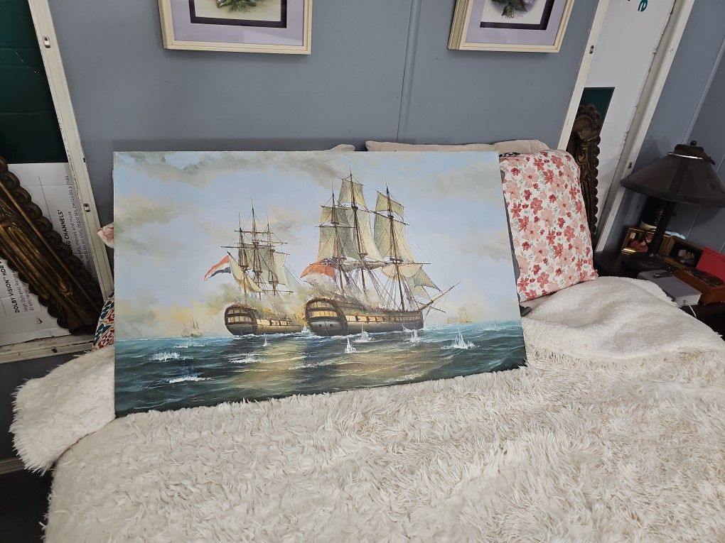 Battleship Oíl Painting Canvas On Board