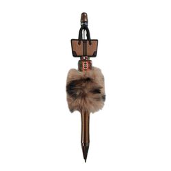 Fashion Fancy Custom Mini Bag Fur Beaded Ballpoint Twist Pen Brown
