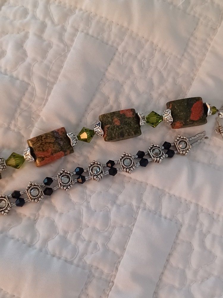 Vtg.Genuine Stones & Swarovski Crystal  Silver Plated Bracelets