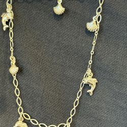 Sterling Silver Dolphin And Shell Bell Anklet New