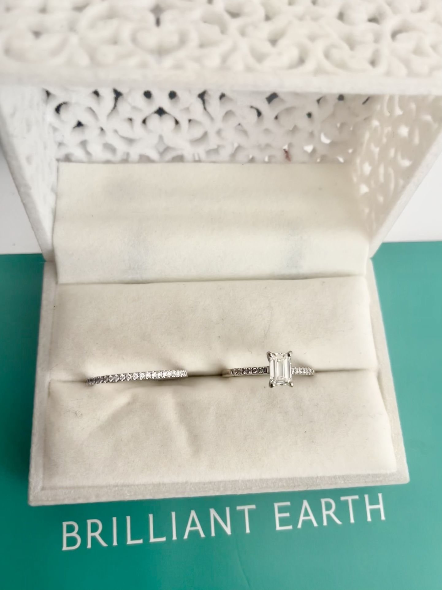 1.01 Ct Emerald Cut Lab-Grown Diamond Engagement Ring Set With Wedding Band Size 9 Brilliant Earth