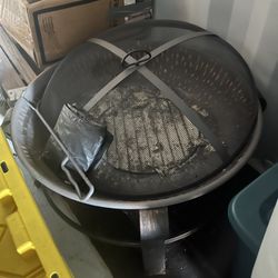 ~ Metal Fire Pit With Cover Poker And Canvas Cover