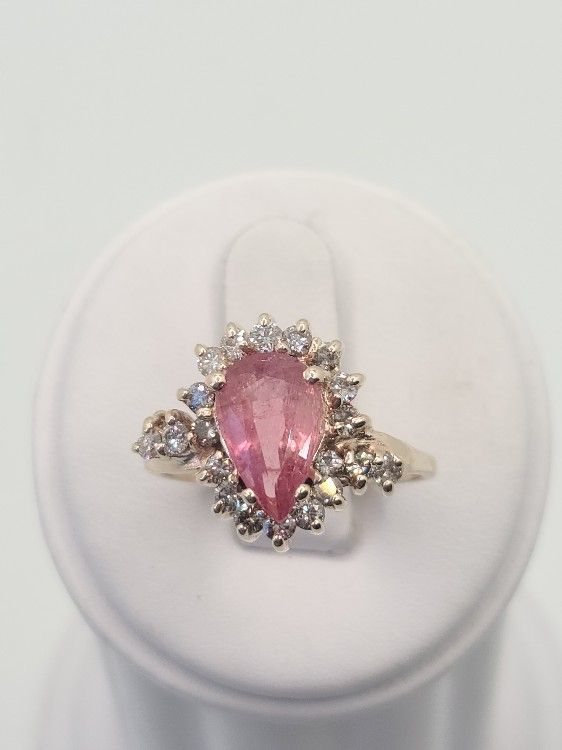 14k Gold 3ct Rubellite Tourmaline Diamond Ring