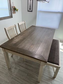 Farmhouse Dining Table Set with Chairs and Bench