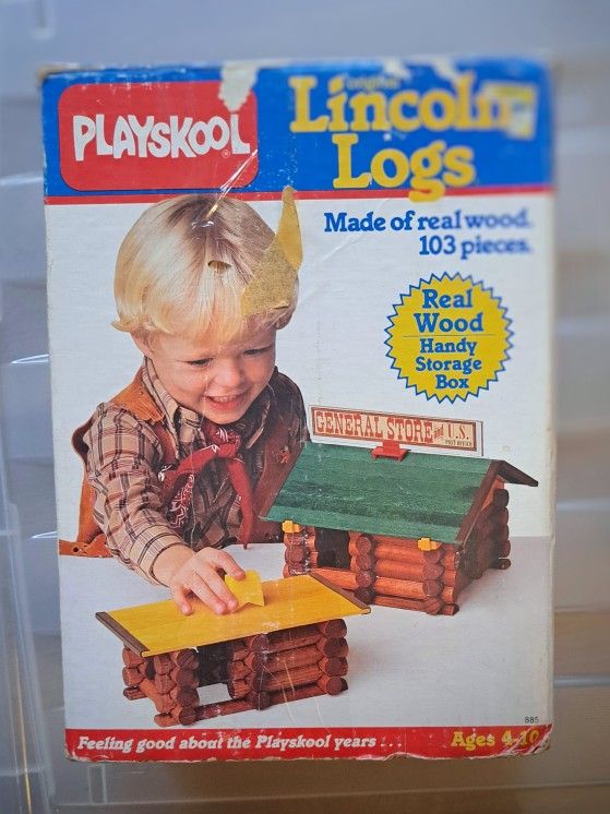 Vintage 1989 Playskool Original Lincoln Logs Wood Made In USA Only 89Pcs of 103