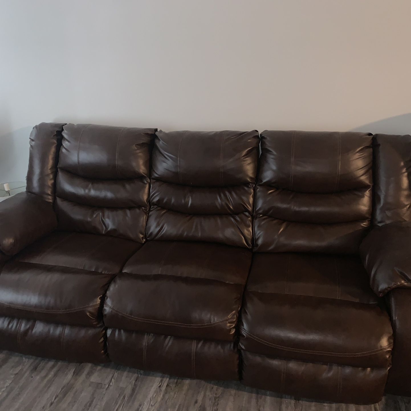 Beautiful Brown Leather Sofa With Dbl Recliner