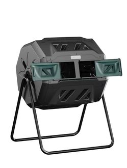East Oak Compost Tumbler Outdoor 43-Gal Dual Chamber Compost Bin 2 Sliding Door