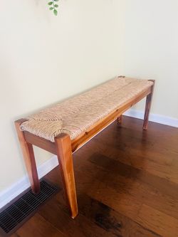 Beautiful Rustic Wood & Woven Bench – Boho/Farmhouse Style