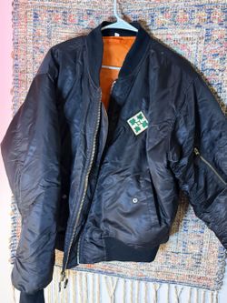 Black MA-1 Style Bomber Jacket Orange Lining Men's L
