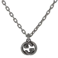 GUCCI GG INTERLOCKING G AGED 925 STERLING Silver PENDANT Necklace