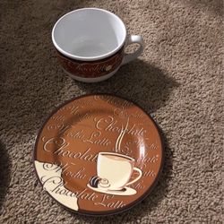 5pc Set 2 Mug ,plates And 1 Tray