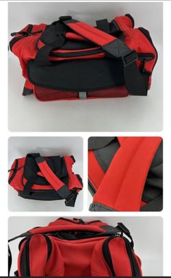 Red and Black Duffel Bag with Multiple Compartments