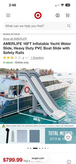 16FT Inflatable Yacht Water Slide, Heavy Duty PVC Boat Slide with Safety Railsp