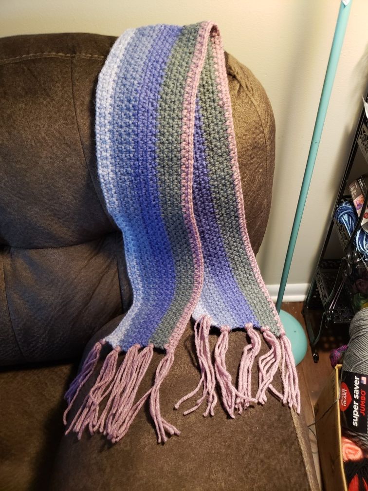 Handmade crocheted scarf with fringe