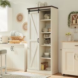 72" Tall Farmhouse Storage Cabinet, Large Kitchen Pantry With Sliding Barn Doors & Adjustable Shelves, Versatile Cupboard For Kitchen, Dining Room, Ba